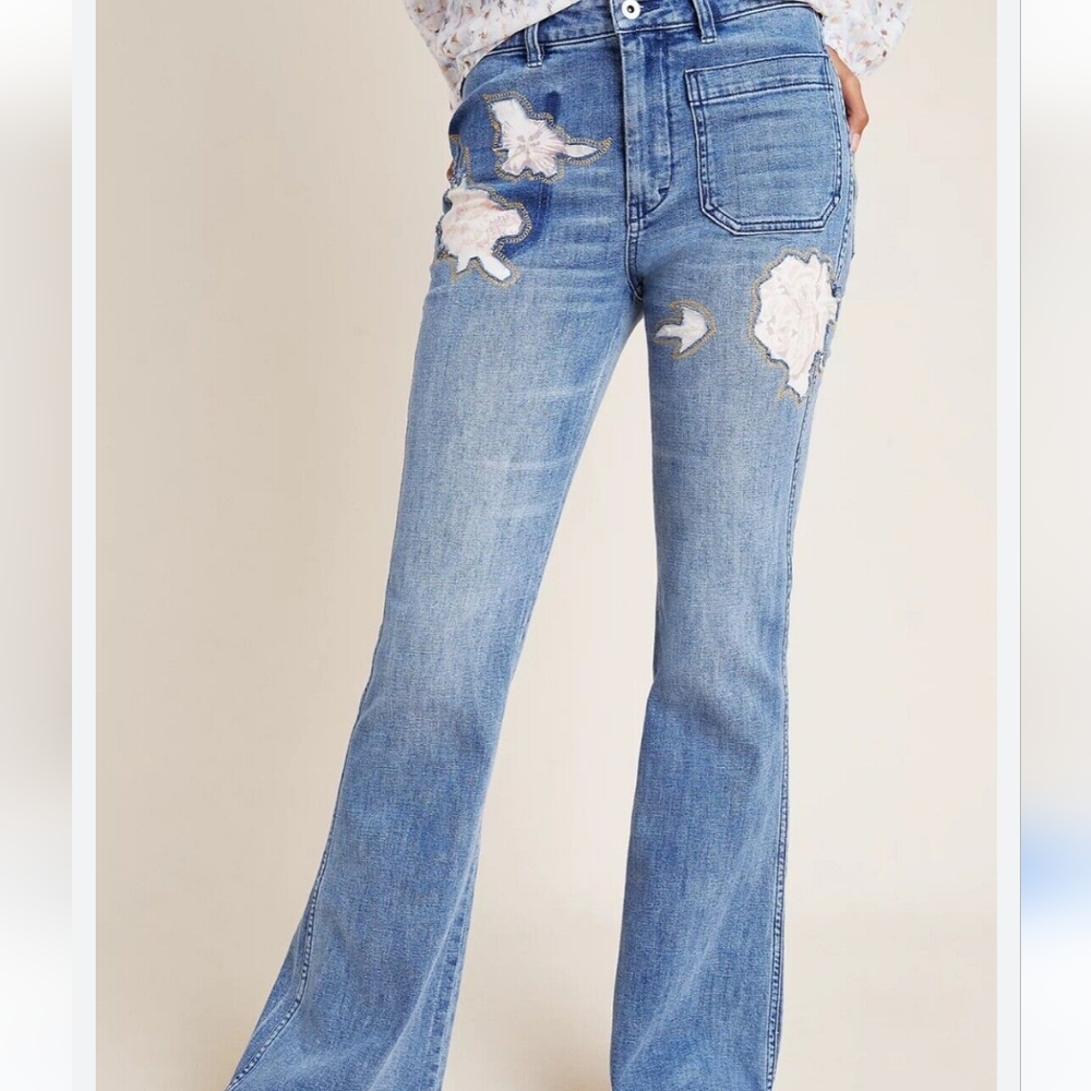 ANTHROPOLOGIE PILCRO High Rise Trouser Bootcut 31 Petite Rose eans Size 31